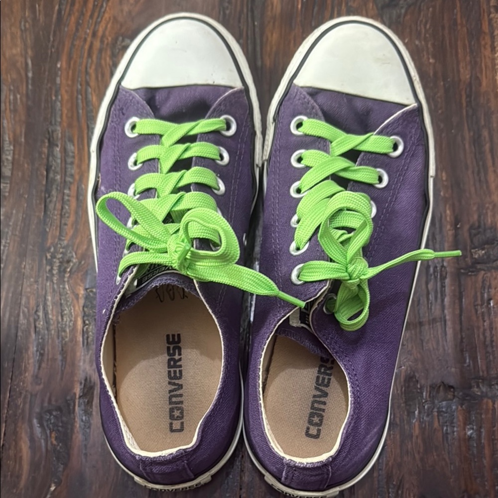 Converse Purple Canvas Shoes with Neon Green Laces